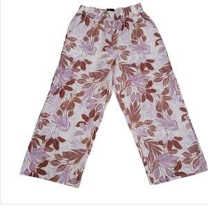 Tahari 100% Linen Pants with Purple and Brown Floral Design Boho Size Medium